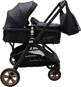 Carucior nou nascuti 2 in 1 Baby Care X2S, Maner reversibil, Cu geanta bebe, Amortizoare, Roti din cauciuc plin AVE, Spatar reglabil 3 trepte, Plasa
