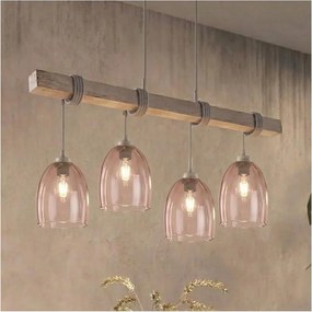 Brilagi - Lustră suspendată pe cablu WOOD GLASS 4xE27/60W/230V pin/gri/bej fumuriu