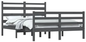 Cadru de pat, 140x200 cm, lemn masiv de pin, gri Gri, 140 x 200 cm