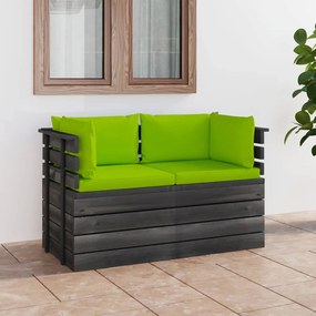 Canapea gradina din paleti, 2 locuri, cu perne, lemn masiv pin verde aprins, Canapea cu 2 locuri, 1