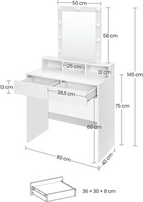 Masa de toaleta cu oglinda, Vasagle, 2 sertare, RDT114W01, Alb