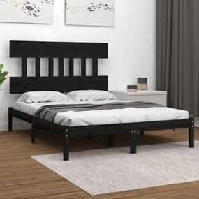 3104717 vidaXL Cadru de pat dublu, negru, 135x190 cm, lemn masiv