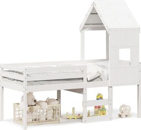 vidaXL Pat înalt cu acoperiș, alb, 80x200 cm, lemn masiv de pin