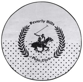 Covor Beverly Hills Polo Club 586BHP1124, Ø 120 cm, Catifea, Poliester, 1000 g/m², Antibacterian, Alb/Negru