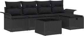 vidaXL Set de canapele pentru grădină cu pernă 6 pcs Negru Rattan poli