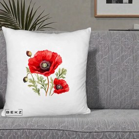 Perna Decorativa Maci Rosii Acuarela, 40x40 cm, Alb Pufos, Husa Detasabila, Perna Inclusa, BEKZ®