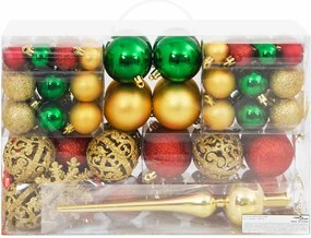 vidaXL Set globuri de Crăciun 112 buc., roșu/verde/auriu, polistiren