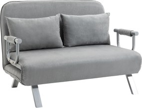 HOMCOM Canapea Pat de 2 Locuri cu Spătar Reglabil pe 5 Nivele, Canapea Pat Pliabilă cu 2 Perne, 105x80x78 cm, Gri Deschis | Aosom Romania