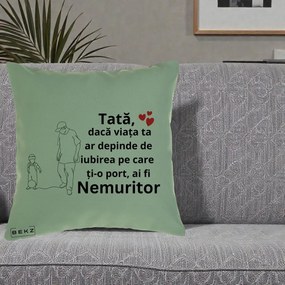 Cadou pentru Tata - Perna Personalizata Tata Nemuritor Joaca cu Mingea, 40x40 cm, Verde, Husa Detasabila, Perna Inclusa, BEKZ®