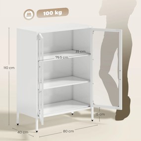 HOMCOM Dulap pentru Documente din Oțel cu 2 Uși din Sticlă Securizată, Dulap de Birou cu Rafturi Reglabile, Dulap Multifuncțional pentru Depozitare, Birou, Cameră de Studii, Casă, 80x40x110 cm, Alb | Aosom Romania