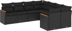 vidaXL Set mobilier de grădină cu perne, 8 piese, negru, poliratan