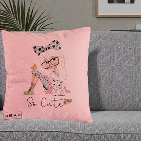 Perna Decorativa So Cute Fata Fashion, 40x40 cm, Roz, Husa Detasabila, Perna Inclusa, BEKZ®