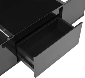 Masă de cafea cu spațiu de depozitare, iluminare ambientală LED, blat din sticlă și 2 sertare, 105x50x35 cm, Negru