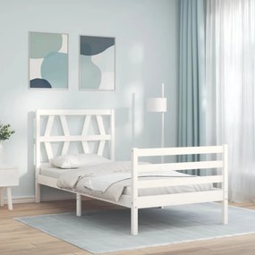 3194367 vidaXL Cadru de pat cu tăblie, alb, 100x200 cm, lemn masiv