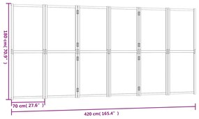 Paravan de camera cu 6 panouri, alb crem, 420x180 cm Alb crem, 420 x 180 cm, 1