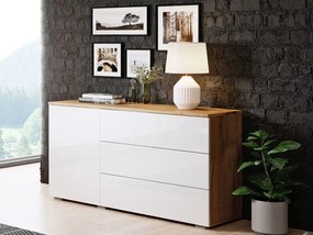 Comodă pentru living Nova -110 (Stejar wotan + Alb lucios). 1060061