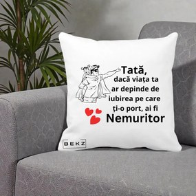 Cadou pentru Tata - Perna Personalizata Tata Nemuritor Supererou cu Masca, 40x40 cm, Alba Mata, Husa Detasabila, Perna Inclusa, BEKZ®