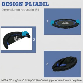 HOMCOM Trambulină Elastică Pliabilă cu Mâner Reglabil, Ø102x99123 cm, Albastru | Aosom Romania