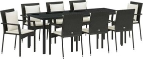 vidaXL Set de masă pentru grădină cu pernă 9 pcs Negru poliratan