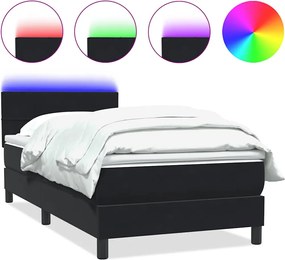 vidaXL Pat cu arcuri cu saltea și LED, negru, 90x210 cm, catifea
