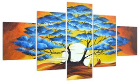 Tablou orintal cu pom albastru și soarele (125x70 cm), în 40 de alte dimensiuni noi