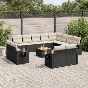 3257162 vidaXL Set mobilier de grădină cu perne, 13 piese, negru, poliratan