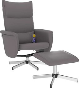 vidaXL Fotoliu de masaj rabatabil cu taburet, gri, piele ecologică