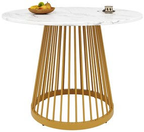 Masă rotundă pentru 4 persoane, Alb+Auriu | Aosom Romania