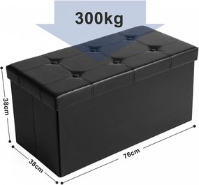 Bancheta cu capac si spatiu depozitare, 76 x 38 x 38 cm, MDF / piele ecologica, negru, Songmics