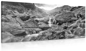Tablou cascadele alpine în design alb-negru