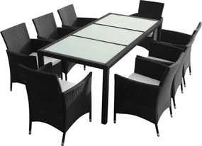 vidaXL Set mobilier de exterior cu perne, 9 piese, negru, poliratan