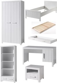 Set Complet Cameră Copii ERIK: Pat 90x200 cm, Dulap cu 2 Uși, Birou, Bibliotecă și Sertar, Alb – Vipack