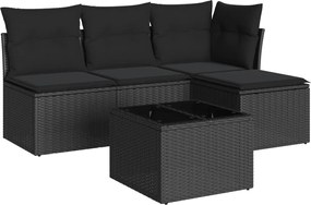 vidaXL Set mobilier de grădină cu perne, 5 piese, negru, poliratan