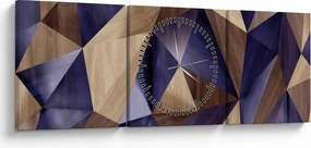 Tablou - 3D triunghiuri de lemn (cu ceas) (90x30 cm)