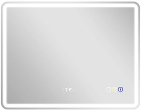 HOMCOM Oglindă de Baie cu Iluminare LED, Pad Anti-În Ceață, 3 culori reglabile, Ceas, 700 x 900 mm, Argintiu | Aosom Romania