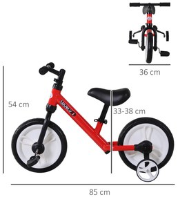 HOMCOM Bicicletă pentru copii cu pedale 2 în 1, roți și pedale detașabile, roți de 12" cu înălțimea șeii reglabilă pentru copii de la 2 la 5 ani, oțel roșu | Aosom Romania