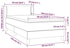 Pat box spring cu saltea, alb, 90x190 cm, piele ecologica Alb, 90 x 190 cm, Culoare unica si cuie de tapiterie