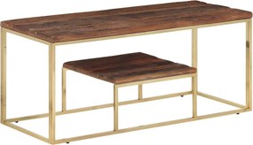 vidaXL Măsuță de cafea, auriu, oțel inoxidabil și traverse lemn masiv