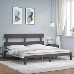 vidaXL Cadru pat cu tăblie 200x200 cm, gri, lemn masiv