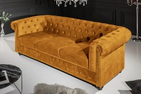Canapea clasica stil englezesc Chesterfield 3 locuri, galben mustar