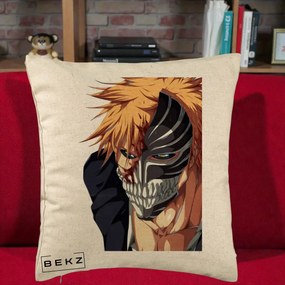Perna Personalizata Bleach Ichigo Masca Hollow, 40x40 cm, Bej, Husa Detasabila, Perna Inclusa, BEKZ®