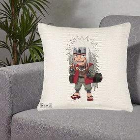 Perna Personalizata Naruto Jiraiya Sensei Chibi, 40x40 cm, Crem Reliefat, Husa Detasabila, Perna Inclusa, BEKZ®