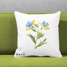 Perna Decorativa Botanica Frezie Galbena si Albastra, 40x40 cm, Alba Mata, Husa Detasabila, Perna Inclusa, BEKZ®