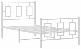374300 vidaXL Cadru de pat metalic cu tăblie de cap/picioare, alb, 90x190 cm