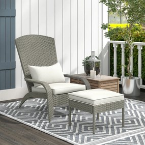 Outsunny Scaun Adirondack cu taburet din rachita pentru terasa, Scaun de exterior pentru semineu cu perne, spatar inalt | Aosom Romania