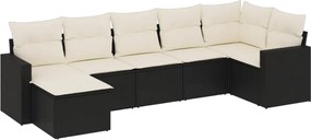vidaXL Set canapele de grădină cu perne, 7 piese, negru, poliratan