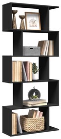 858094 vidaXL Bibliotecă/separator cameră 5 niveluri negru 70x24x161 cm, lemn