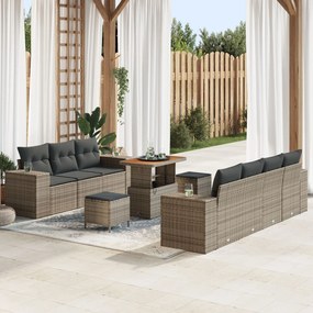 vidaXL Set de canapele pentru grădină , 10 piese cu perne, din rattan gri, acacia.
