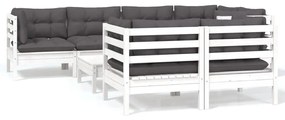3096497 vidaXL Set mobilier de grădină cu perne, 8 piese, alb, lemn masiv pin