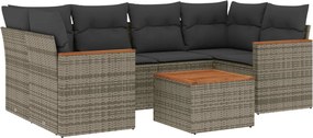 vidaXL Set canapele de grădină, 7 piese, cu perne, gri, poliratan
